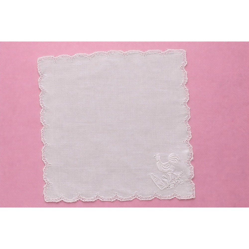 Vintage 70'sRooster Madeira Cocktail Napkins (6)‎ Hand Embroidered Scallop Line